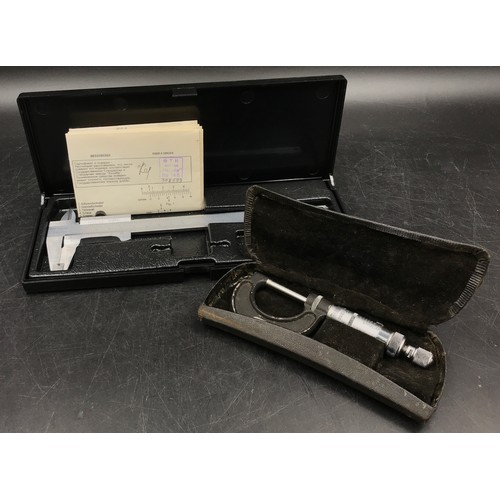 1223 - A boxed vernier caliper by Kalibr made in Russia along with a cased Moore & Wright micrometer No. 96... 