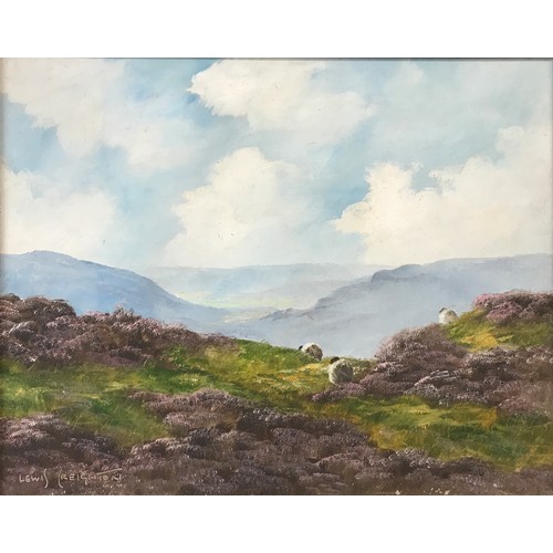 1358 - Lewis Creighton (1918-1996): An oil on board of a Moorland scene with sheep grazing signed lower lef... 