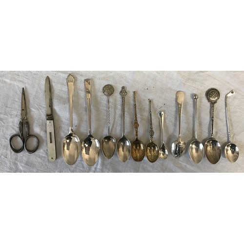 857 - A collection of silver items to include a mother of peal handled and silver bladed pen knife Sheffie... 