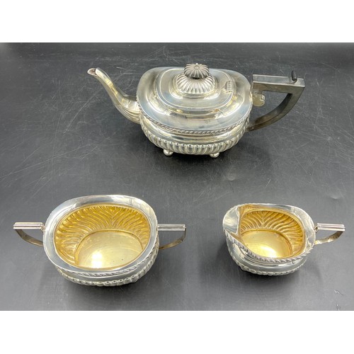 858 - Three piece silver tea service with gadrooned decoration Birmingham 1923. Maker Joseph Gloster Limit... 