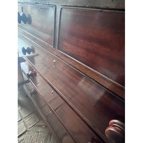 141 - A 19thC mahogany chest of 2 short over 3 graduated drawers on bracket feet. 87 h x 100 w x 52cm d.