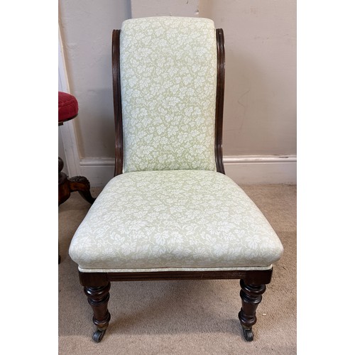 145 - A 19thC nursing chair 75cm h to back along with a Victorian piano stool 50cm h to seat.
