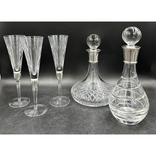 383 - Carrs of Sheffield glasses with silver collars hallmarked Sheffield 2007 and 2009 to include two dec... 