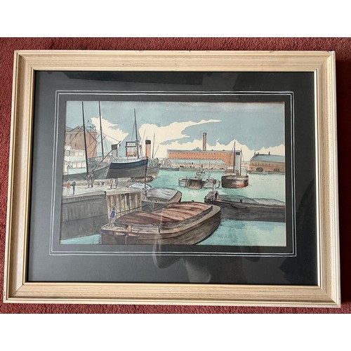 1361 - A watercolour of Humber Dock Hull, inscribed to the reverse Albert Harrison. 28 x 43cm.