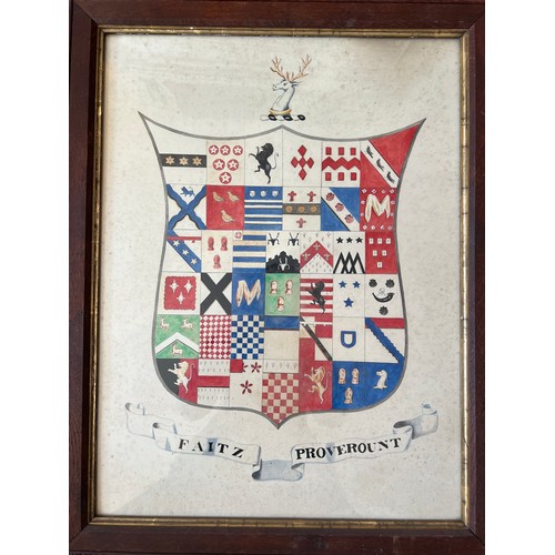 1363 - A watercolour coat of arms for Grimston, East Yorkshire in an oak frame. 72 x 56cm.