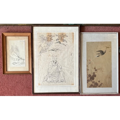 1310 - Three oriental pictures, one Korean, two Japanese. Largest 40 x 27cm.