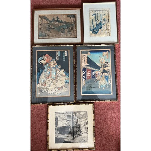 1312 - Five Japanese prints including woodblock etc. largest 37 x 26cm sight size.