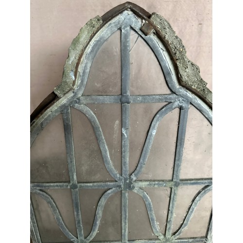 1242 - A miscellany to include leaded glass panel, marble plinth and a painted wall hanging cabinet. Glass ... 