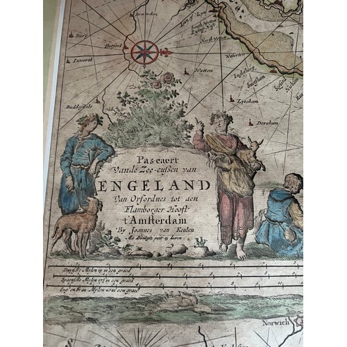 1294 - Two maps, one the English coast off Norfolk and Suffolk by Joannes Van Keulen, circa 1680 and Mona, ... 