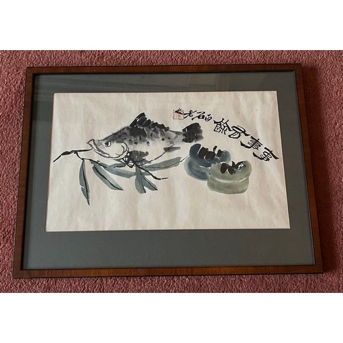 884 - Japanese watercolour of fish in the manner of Qi Baishi. 19 x 31cm.