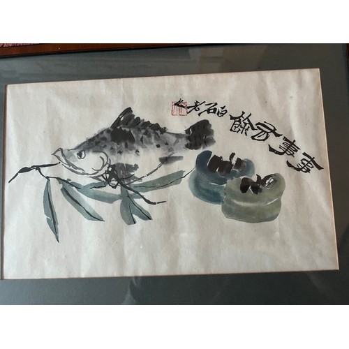 884 - Japanese watercolour of fish in the manner of Qi Baishi. 19 x 31cm.