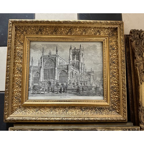 1315 - Three gilt frames, two with prints including The Holy Trinity Church, Hull and Francois Hubert Droua... 