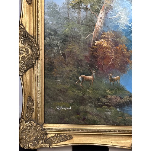 1364 - A large gilt framed painting signed by the artist R. Danford picture size 60 x 90cm with another lar... 