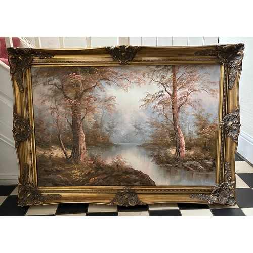 1364 - A large gilt framed painting signed by the artist R. Danford picture size 60 x 90cm with another lar... 