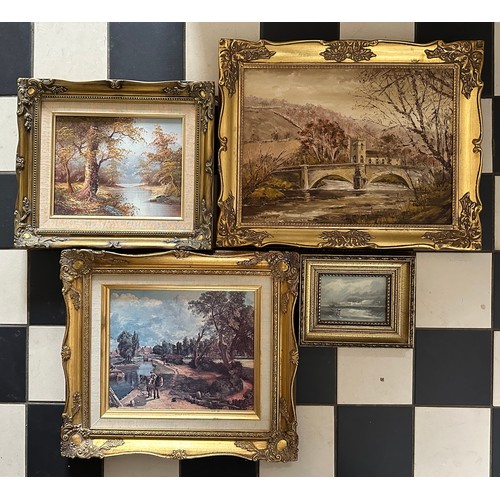 1366 - Two oil paintings, Arncliffe by Jean Barker, image size 30 x 40cm, other signed indistinct and 2 pri... 