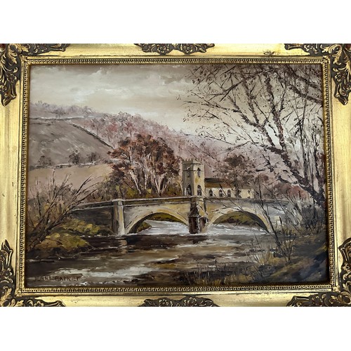 1366 - Two oil paintings, Arncliffe by Jean Barker, image size 30 x 40cm, other signed indistinct and 2 pri... 