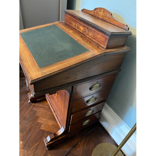 154 - A rosewood and inlaid Edwardian Davenport. 88 h x 53 w x 54cm d.