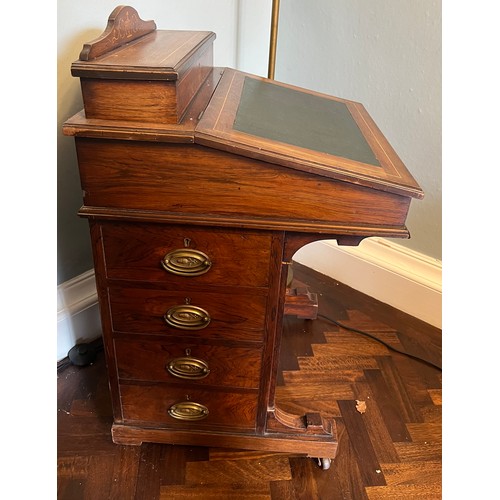 154 - A rosewood and inlaid Edwardian Davenport. 88 h x 53 w x 54cm d.