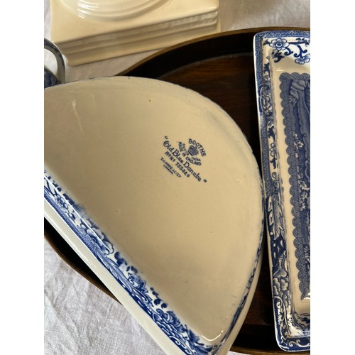 345 - A quantity of ceramics to include two Royal Creamware dishes, wooden supper tray with Booths “Old Bl... 