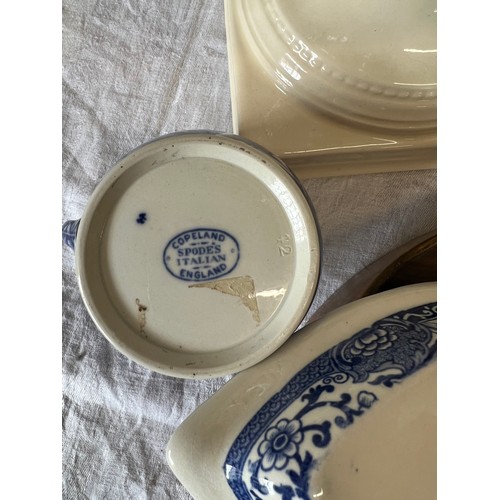 345 - A quantity of ceramics to include two Royal Creamware dishes, wooden supper tray with Booths “Old Bl... 