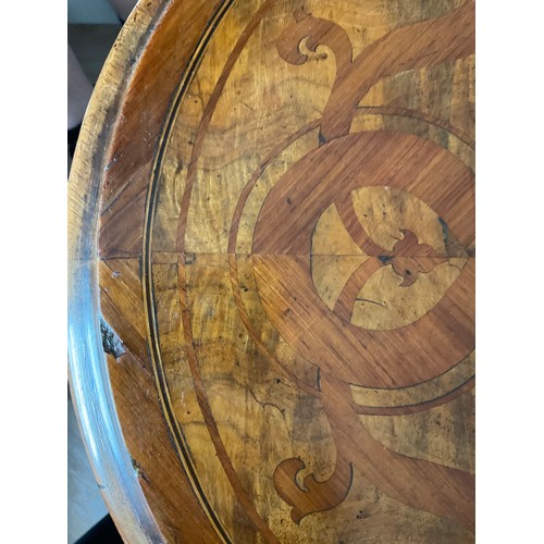 158 - A 19thC French marquetry inlaid centre table with ormolu mounts and drawer to one side. Inlaid with ... 