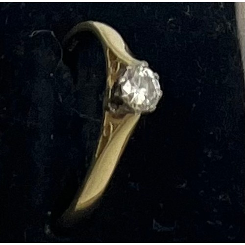 470 - A solitaire diamond ring set in 18 carat yellow gold. Size L. Weight 2.2gm.