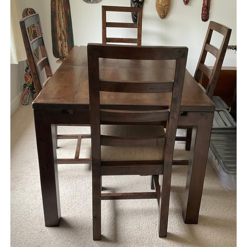 159 - Barker and Stonehouse extending dining table with 4 chairs. 140 l x 90 w x 77cm h.  180cm l extended... 