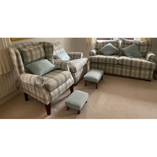 163 - A Multiyork 2 seater sofa, armchair and winged armchair sofa. 146 l x 96 d x 75cm h to back, armchai... 