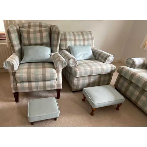 163 - A Multiyork 2 seater sofa, armchair and winged armchair sofa. 146 l x 96 d x 75cm h to back, armchai... 