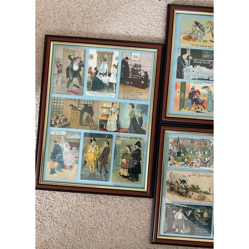 1293 - A collection of early 20thC comical postcards mounted in 3 frames. 45 x 34cm frame size.