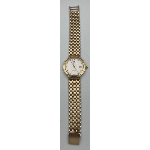 640 - A 14 carat Lucien Piccard watch on 14 carat gold bracelet. Case: 33mm. Back of case stamped 14K 0.58... 