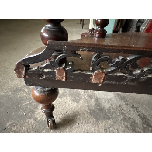 165 - A 19thC burr walnut whatnot with twist supports on castors. 127.5cm h x 87 w x 41 d.