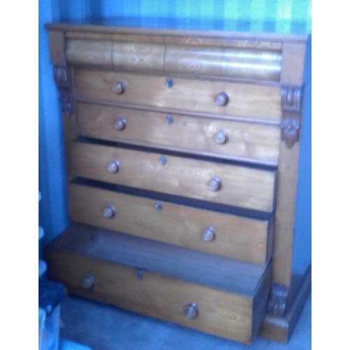 172 - A large 19thC chest of drawers with freeze drawer over five graduated drawers, wooden knobs. 127cm w... 