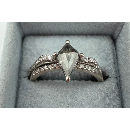 485 - Rachael Boston London X-Maat ring in 18 carat white gold. RRP £3,200. With 0.46 kite shaped grey dia... 