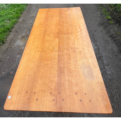 180 - A Robert Thompson Mouseman oak refectory dining table with adzed top. 182cm l x 86cm w x 73cm h.