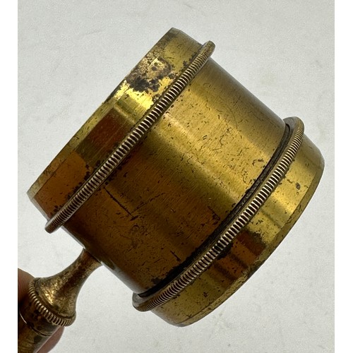 1250 - A miscellany to include 19thC wooden gavel 14cm, brass magnifying glass with wooden handle, brass le... 