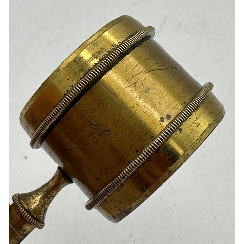 1250 - A miscellany to include 19thC wooden gavel 14cm, brass magnifying glass with wooden handle, brass le... 