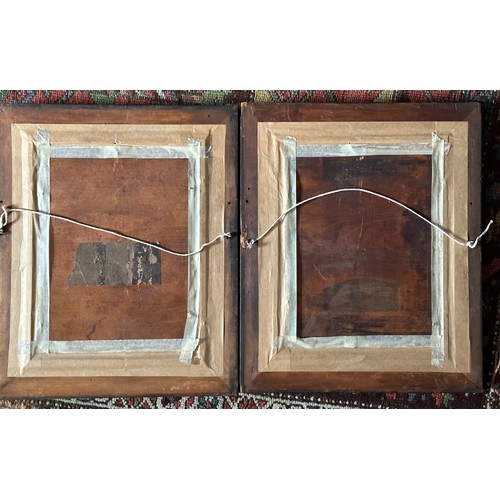 1320A - A pair of mid 19thC watercolour portraits in burr maple frames of a gentleman and lady. Sight size 3... 