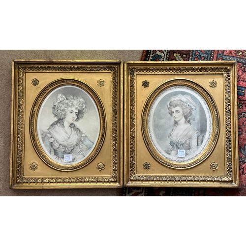 1298A - Two 19thC stipple prints in contemporary gilt frames to include Lady Hamilton and Miss Clements. Sig... 