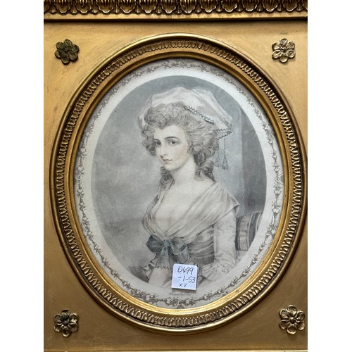 1298A - Two 19thC stipple prints in contemporary gilt frames to include Lady Hamilton and Miss Clements. Sig... 