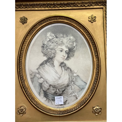 1298A - Two 19thC stipple prints in contemporary gilt frames to include Lady Hamilton and Miss Clements. Sig... 