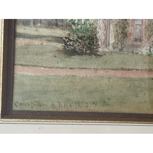 1320C - Two 19thC watercolours of house and gardens, one signed Compton 6 Aug 1868. Sight size 22 x 30.5cm.