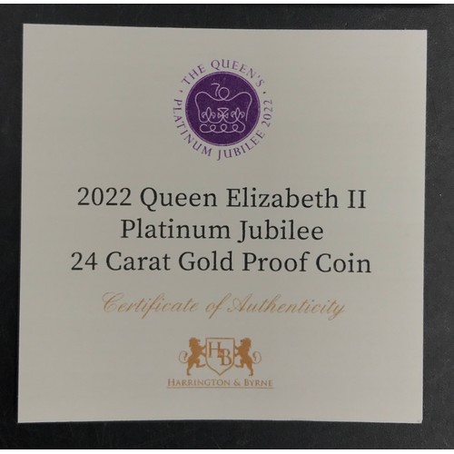 655A - Coin - 2022 Queen Elizabeth II Platinum Jubilee 24 Carat Gold Proof Coin.