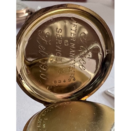 489 - A ladies pocket watch, outer case 18 carat gold, inner case cuivre. Weight 34gm. Case diam: 34mm. Ma... 