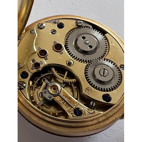 489 - A ladies pocket watch, outer case 18 carat gold, inner case cuivre. Weight 34gm. Case diam: 34mm. Ma... 