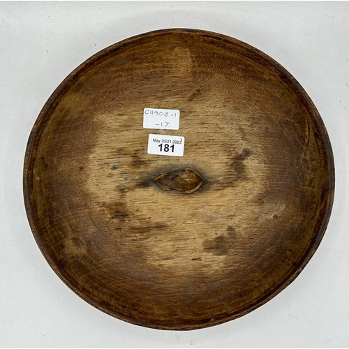 181 - A Robert 'Mouseman' Thompson English oak fruit bowl with carved mouse  to the interior 29cm d.