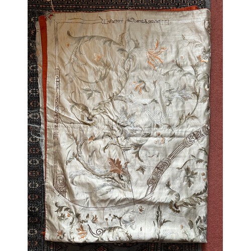 1064 - A large good quality Chinese silk embroidered panel with orange silk lining. Approx. 218 x 308cm.