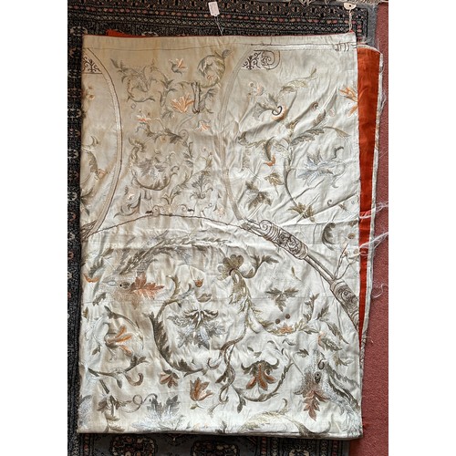 1064 - A large good quality Chinese silk embroidered panel with orange silk lining. Approx. 218 x 308cm.