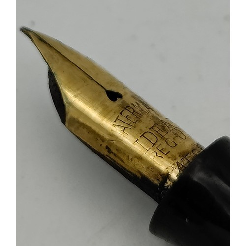 721 - Watermans Regus fountain pen with 9ct gold collar on lid, marked 375, and a platinum ball point pen ... 