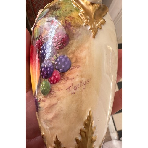 260 - Royal Worcester fruit painted vase signed T. Lockyer puce mark. 28cm h.